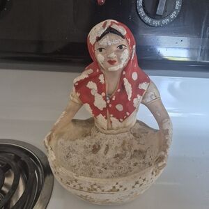 Vintage Ceramic Woman Figurine with Red Headscarf